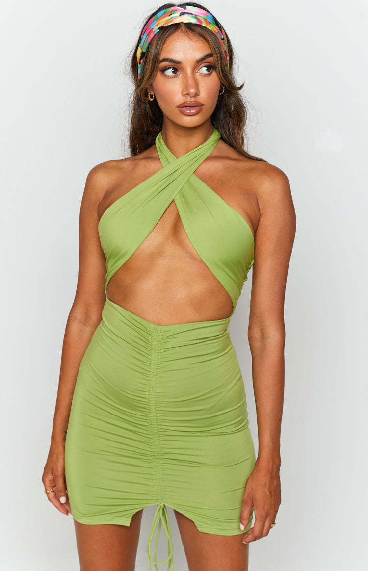 Mia Cross Neck Dress Green-Vavasi.All Rights Reserved.