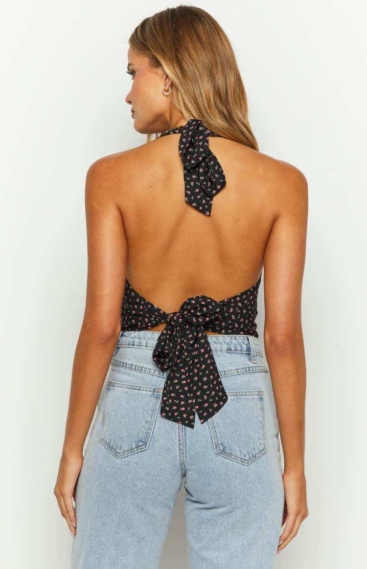 Midnight Blossom Black Floral Crop Top-Vavasi.All Rights Reserved.