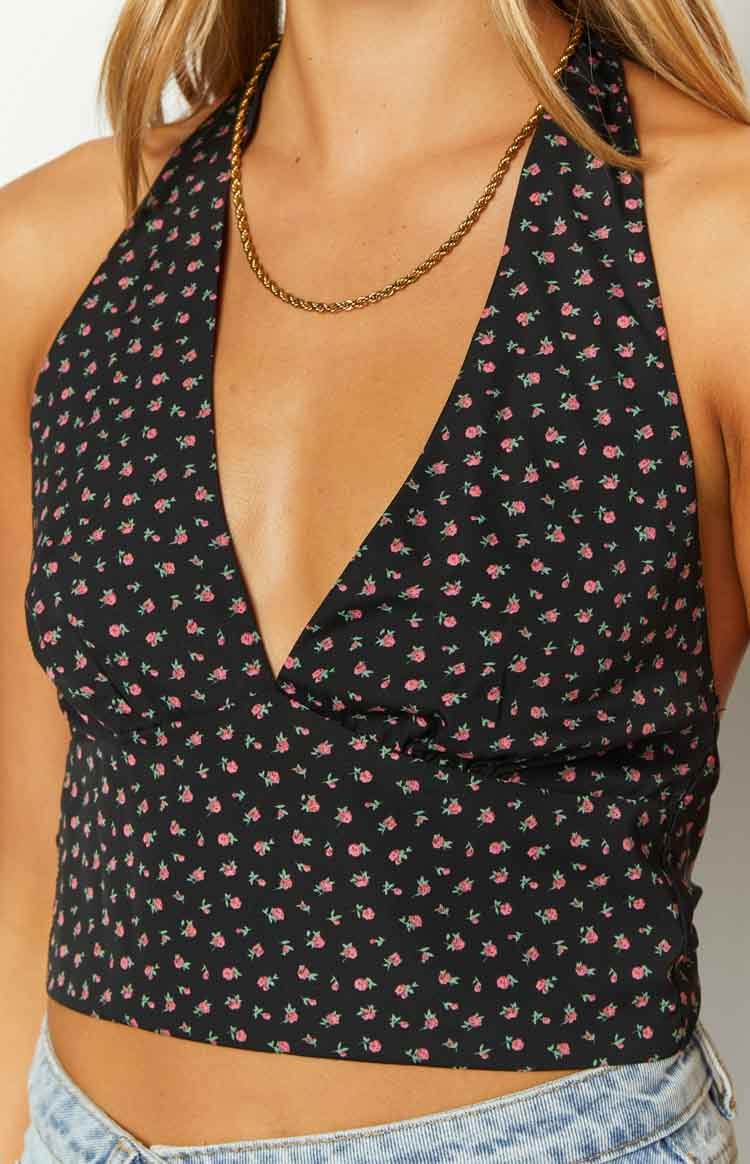 Midnight Blossom Black Floral Crop Top-Vavasi.All Rights Reserved.