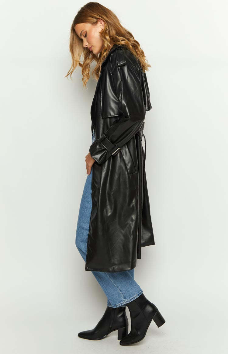 Midnight Mirage Black PU Trench-Vavasi.All Rights Reserved.