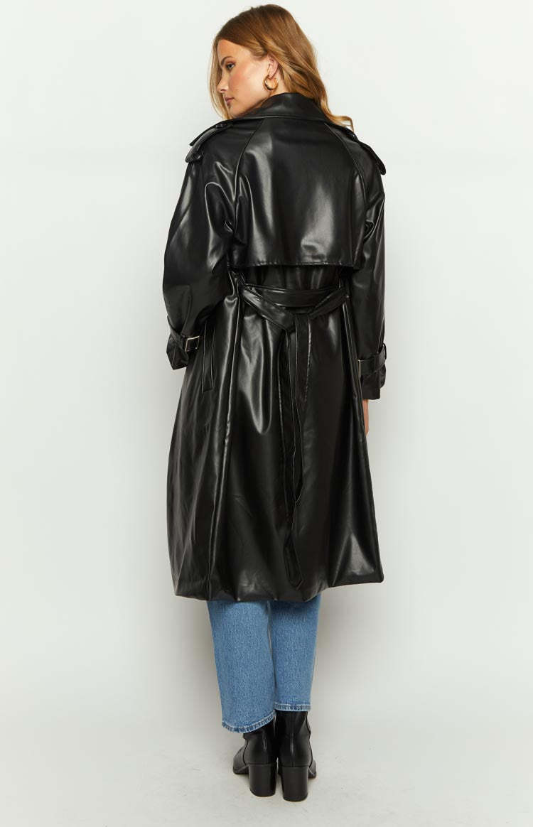 Midnight Mirage Black PU Trench-Vavasi.All Rights Reserved.