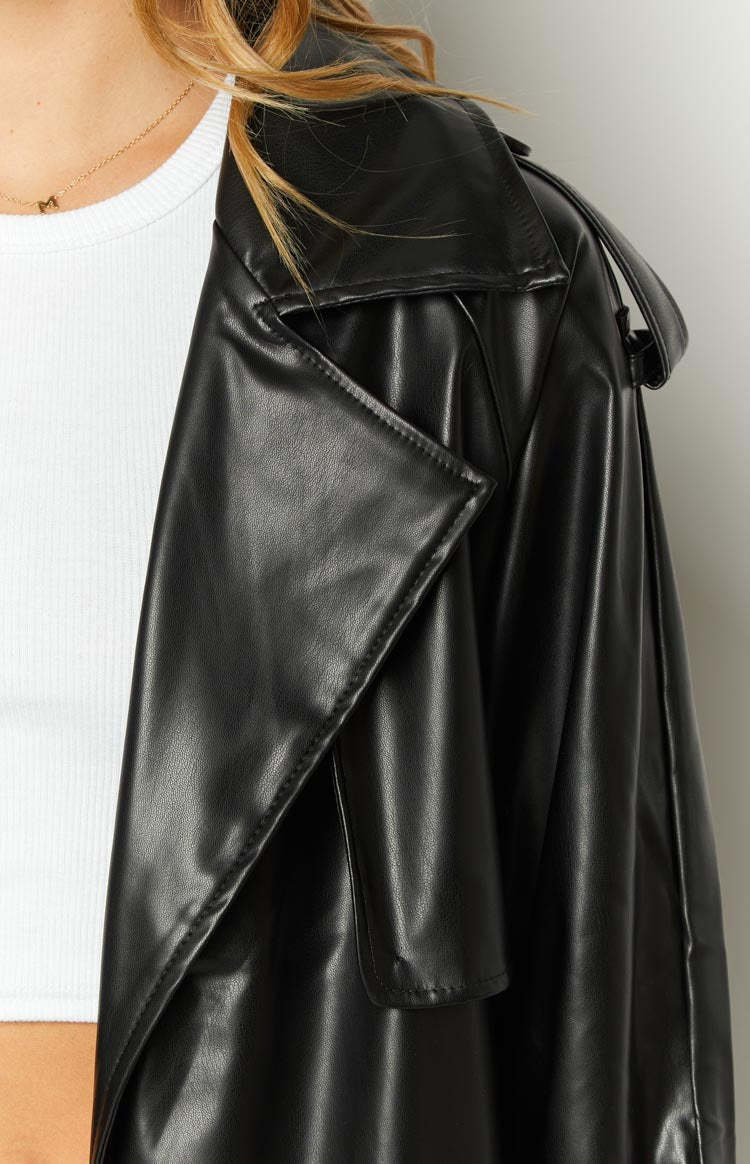 Midnight Mirage Black PU Trench-Vavasi.All Rights Reserved.