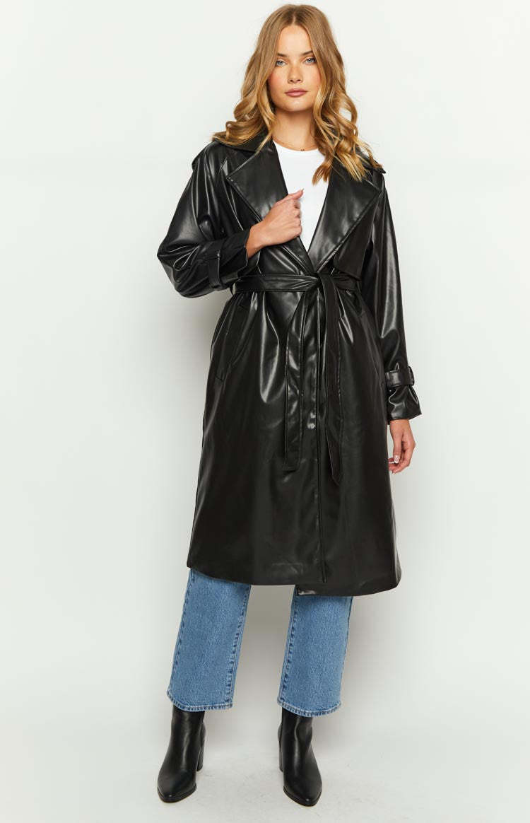 Midnight Mirage Black PU Trench-Vavasi.All Rights Reserved.
