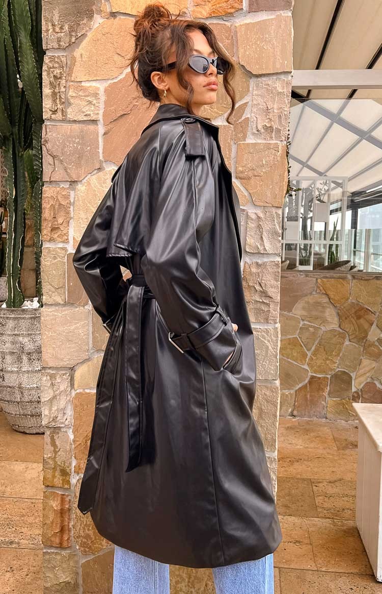 Midnight Mirage Black PU Trench-Vavasi.All Rights Reserved.