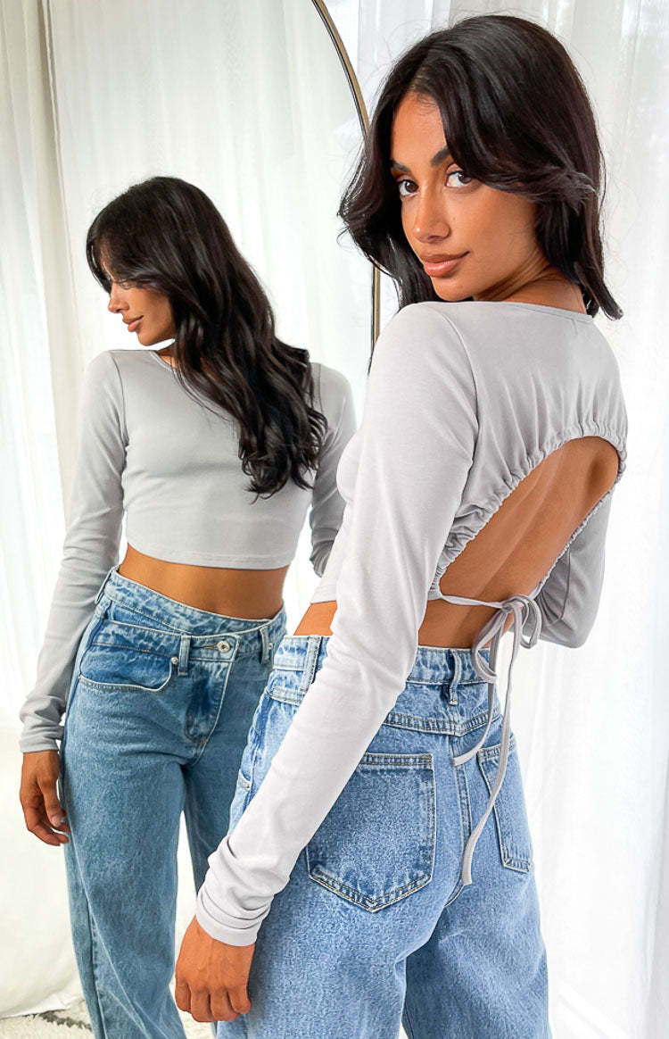 Milja Grey Open Back Top-Vavasi.All Rights Reserved.
