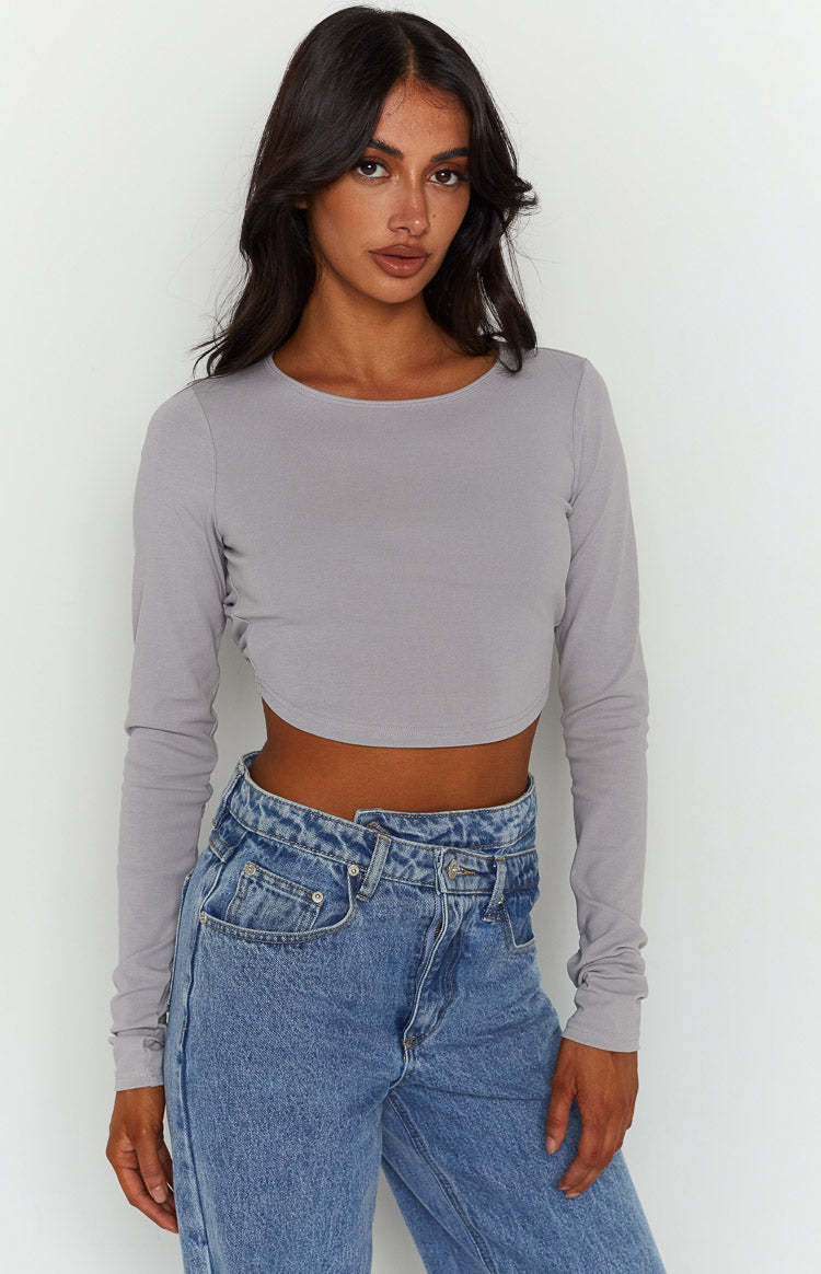 Milja Grey Open Back Top-Vavasi.All Rights Reserved.