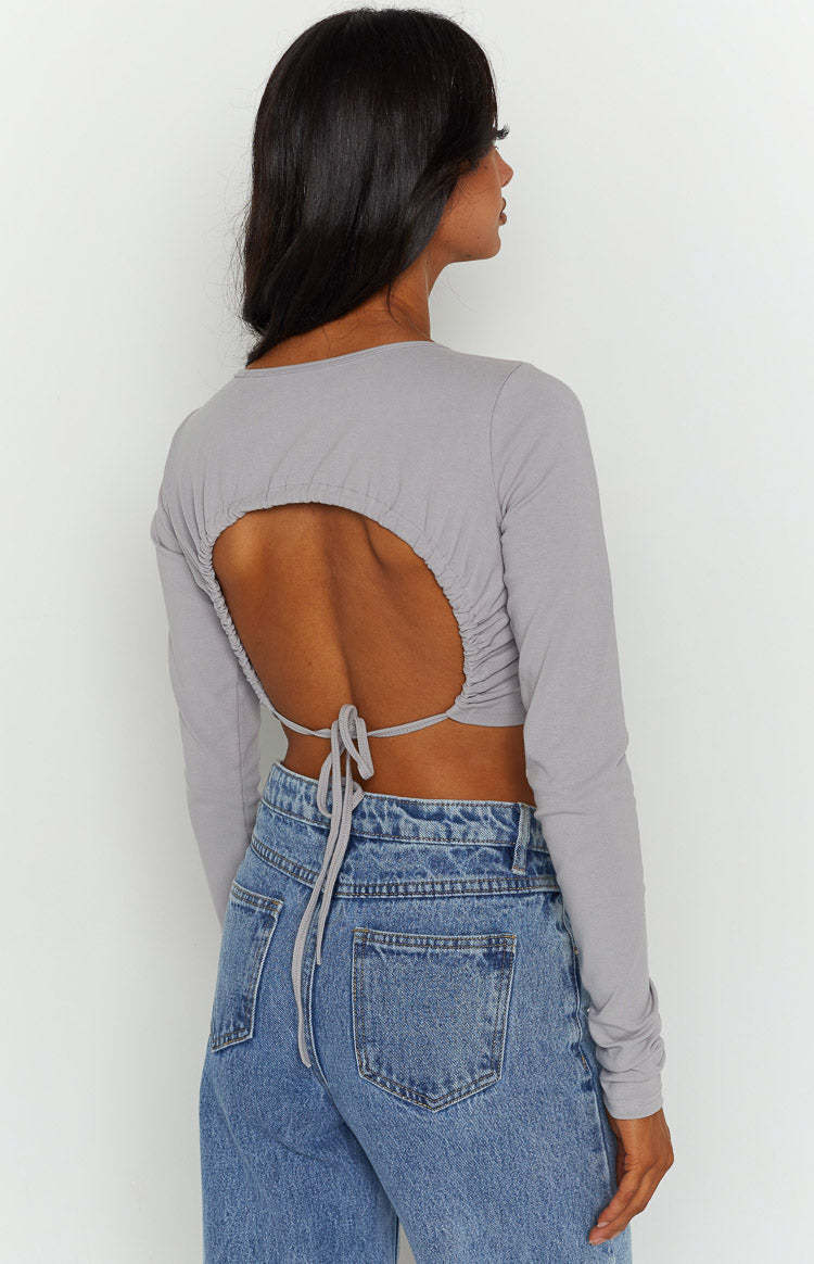Milja Grey Open Back Top-Vavasi.All Rights Reserved.