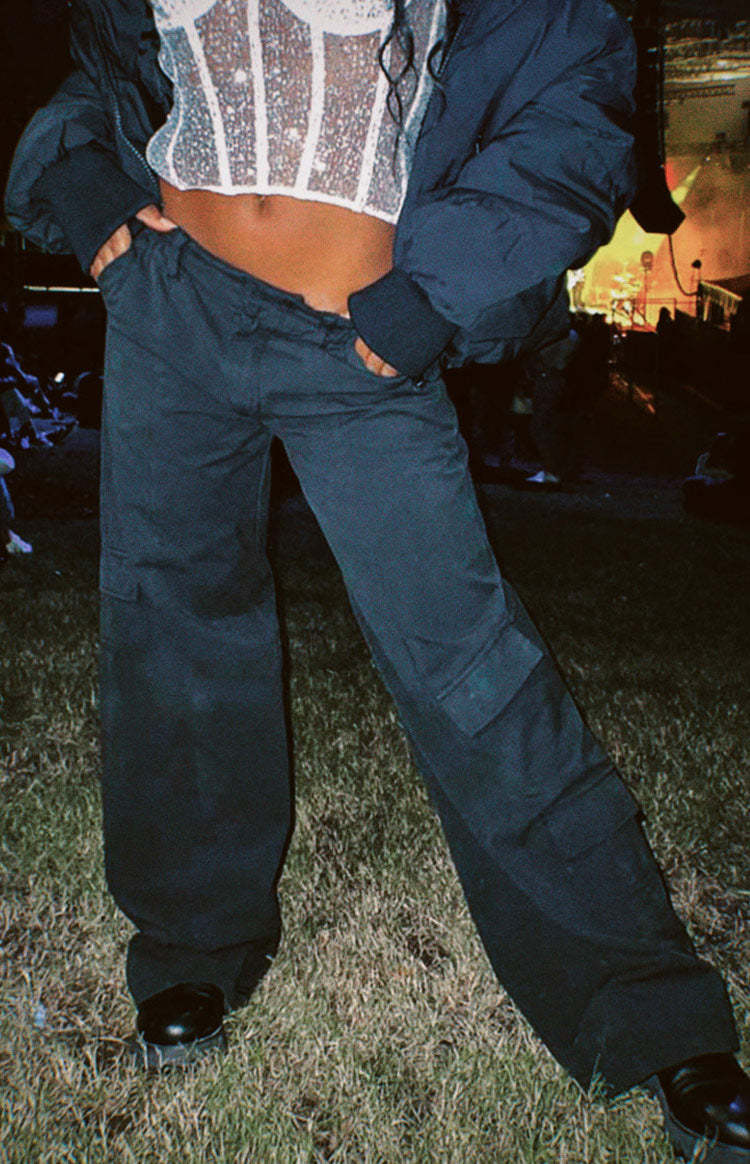 Millie Black Low Rise Cargo Trousers-Vavasi.All Rights Reserved.