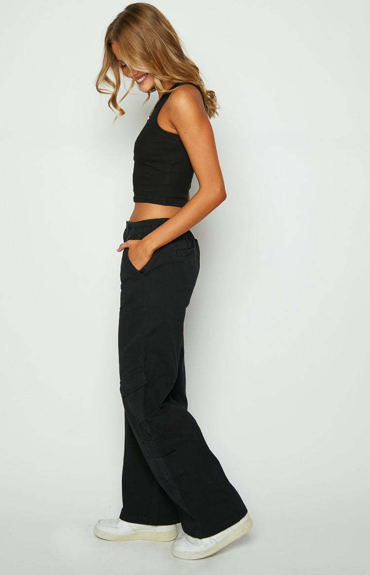 Millie Black Low Rise Cargo Trousers-Vavasi.All Rights Reserved.