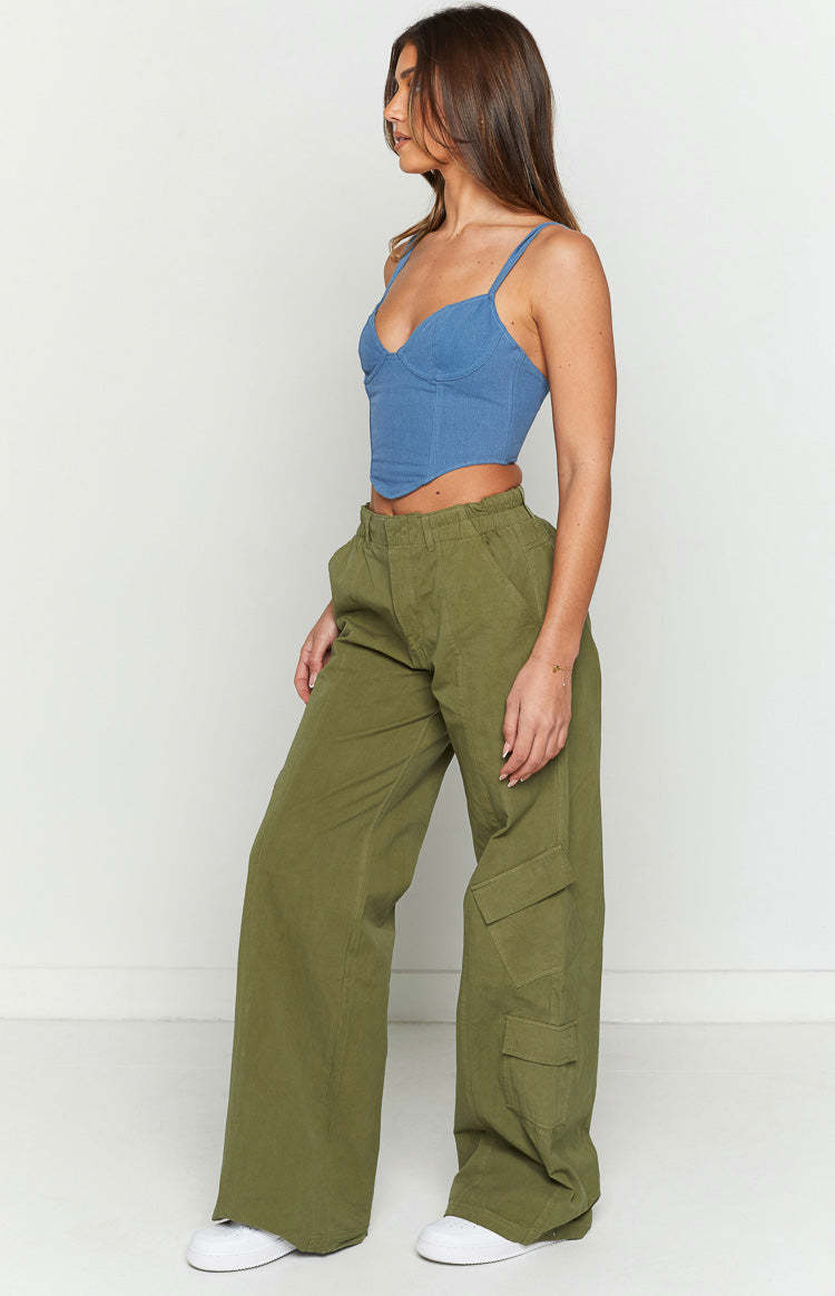 Millie Khaki Low Rise Cargo Trousers-Vavasi.All Rights Reserved.