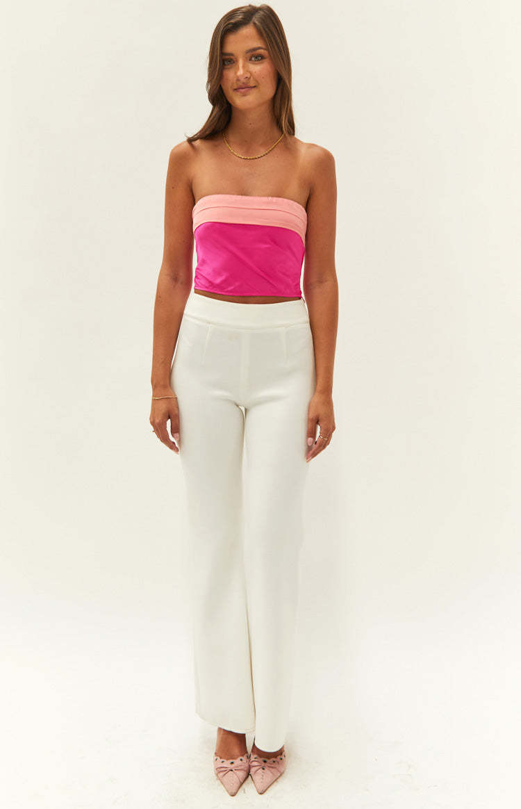 Milly Pink Satin Strapless Crop Top-Vavasi.All Rights Reserved.