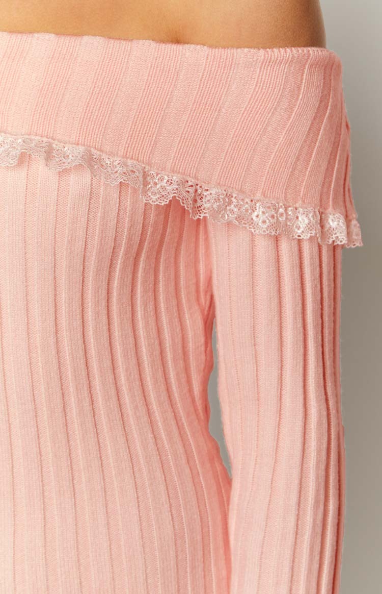 Mimi Pink Long Sleeve Off Shoulder Knit Mini Dress-Vavasi.All Rights Reserved.