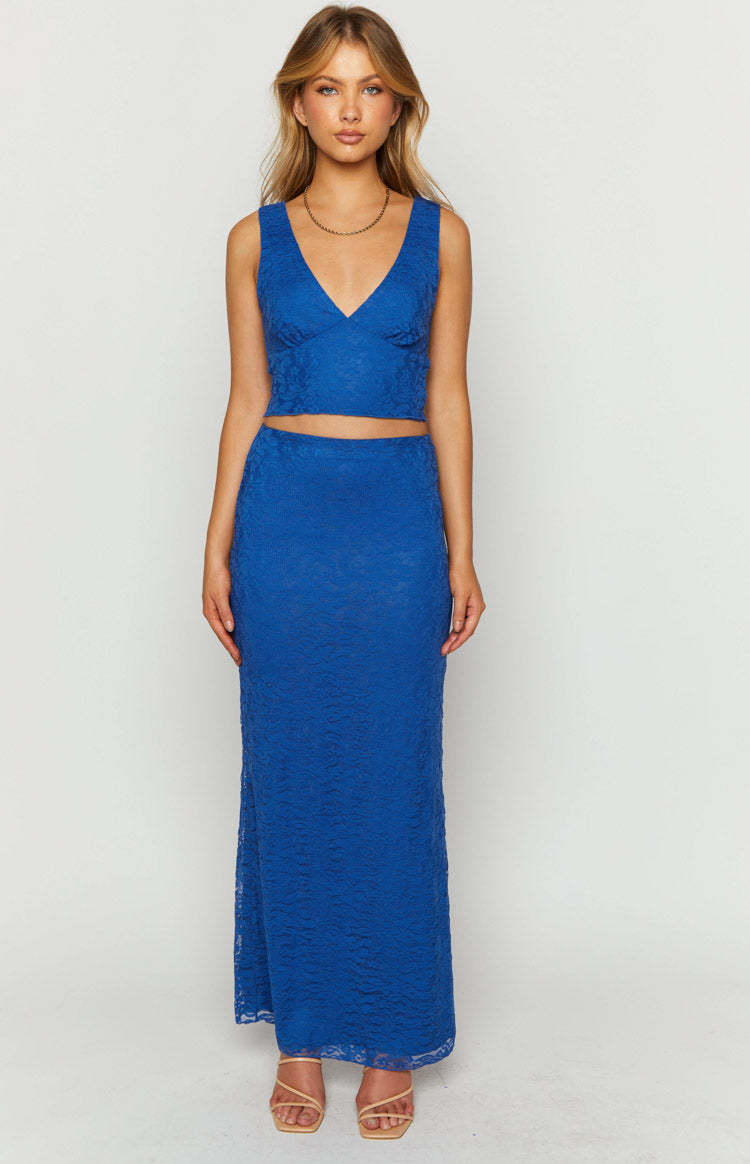 Mimosa Blue Lace Maxi Skirt-Vavasi.All Rights Reserved.