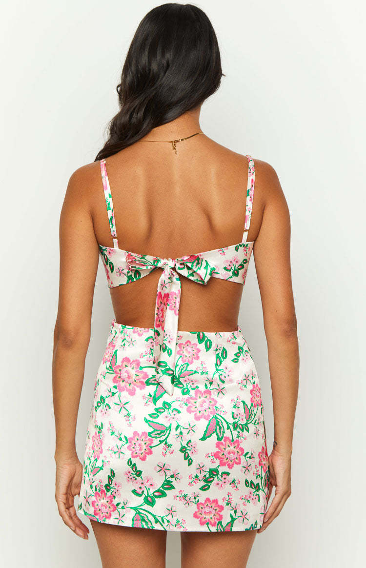 Miranda White Floral Satin Mini Skirt-Vavasi.All Rights Reserved.
