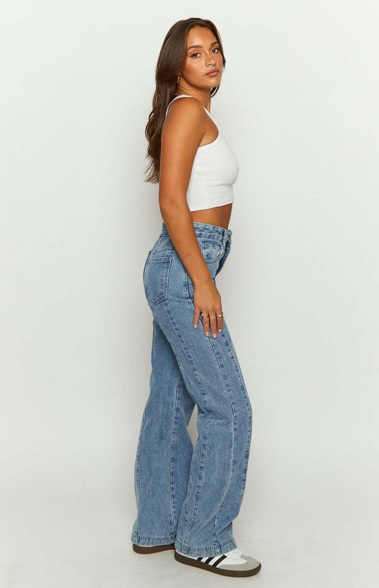 Monae Mid Wash Denim Jeans-Vavasi.All Rights Reserved.