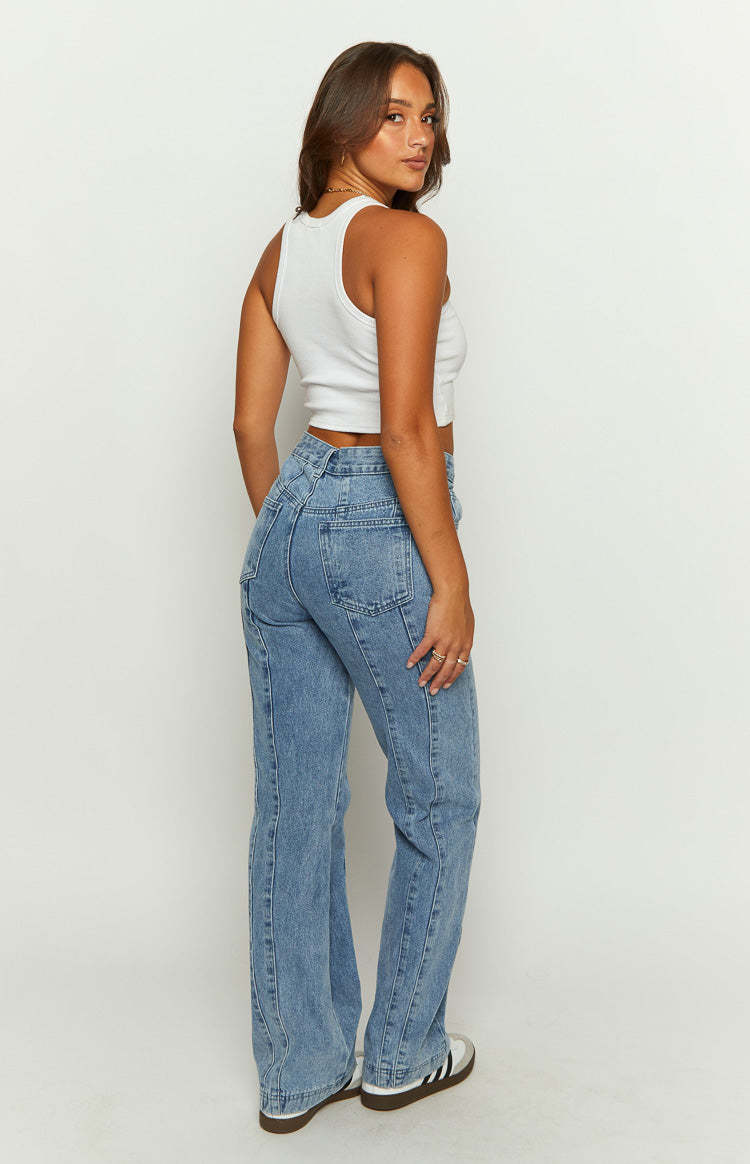 Monae Mid Wash Denim Jeans-Vavasi.All Rights Reserved.