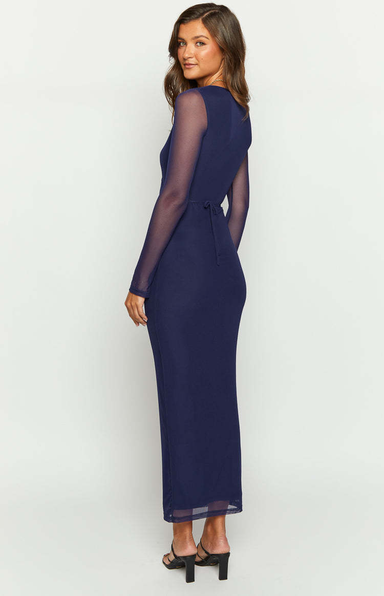Monni Navy Long Sleeve Maxi Dress-Vavasi.All Rights Reserved.