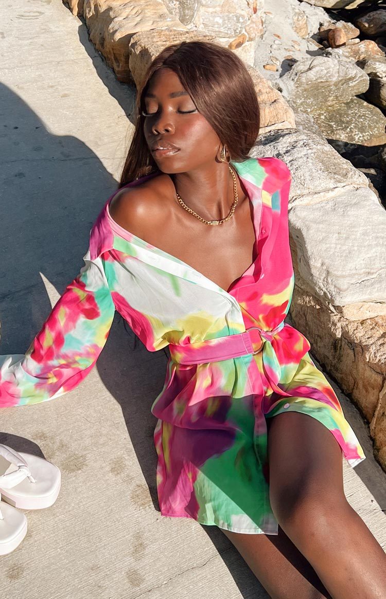 Moscow Floral Print Long Sleeve Button Up Mini Shirt Dress-Vavasi.All Rights Reserved.