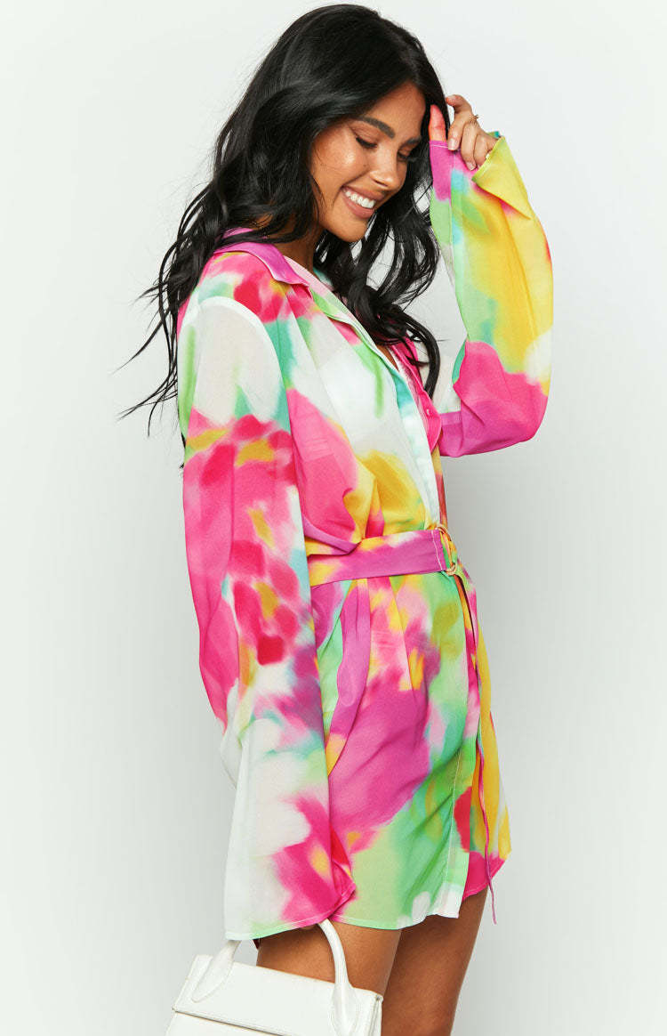 Moscow Floral Print Long Sleeve Button Up Mini Shirt Dress-Vavasi.All Rights Reserved.