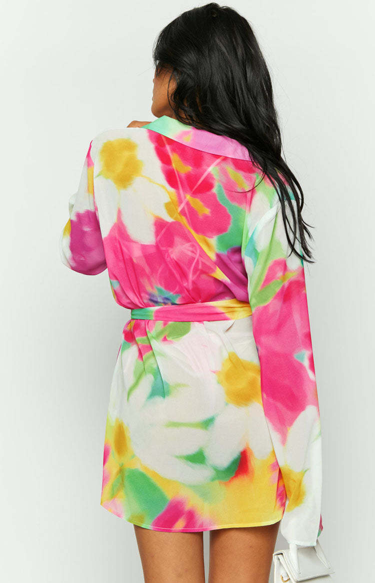 Moscow Floral Print Long Sleeve Button Up Mini Shirt Dress-Vavasi.All Rights Reserved.