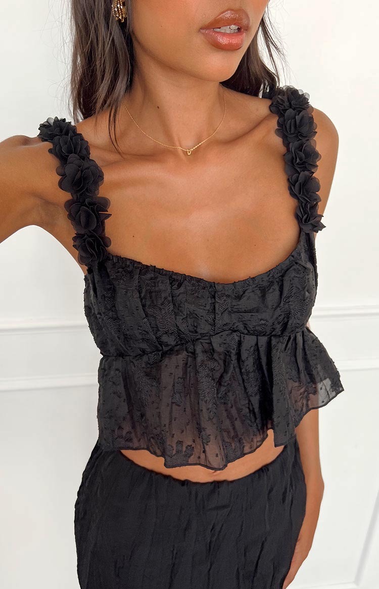My Flower Black Top-Vavasi.All Rights Reserved.