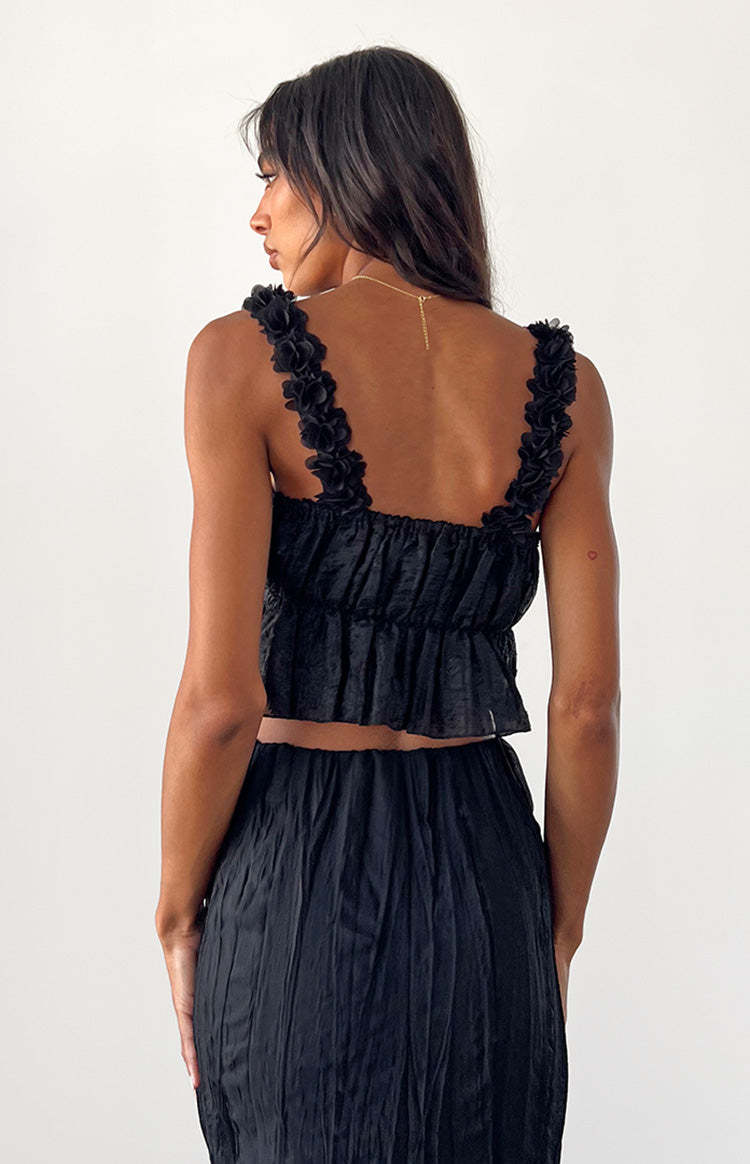 My Flower Black Top-Vavasi.All Rights Reserved.