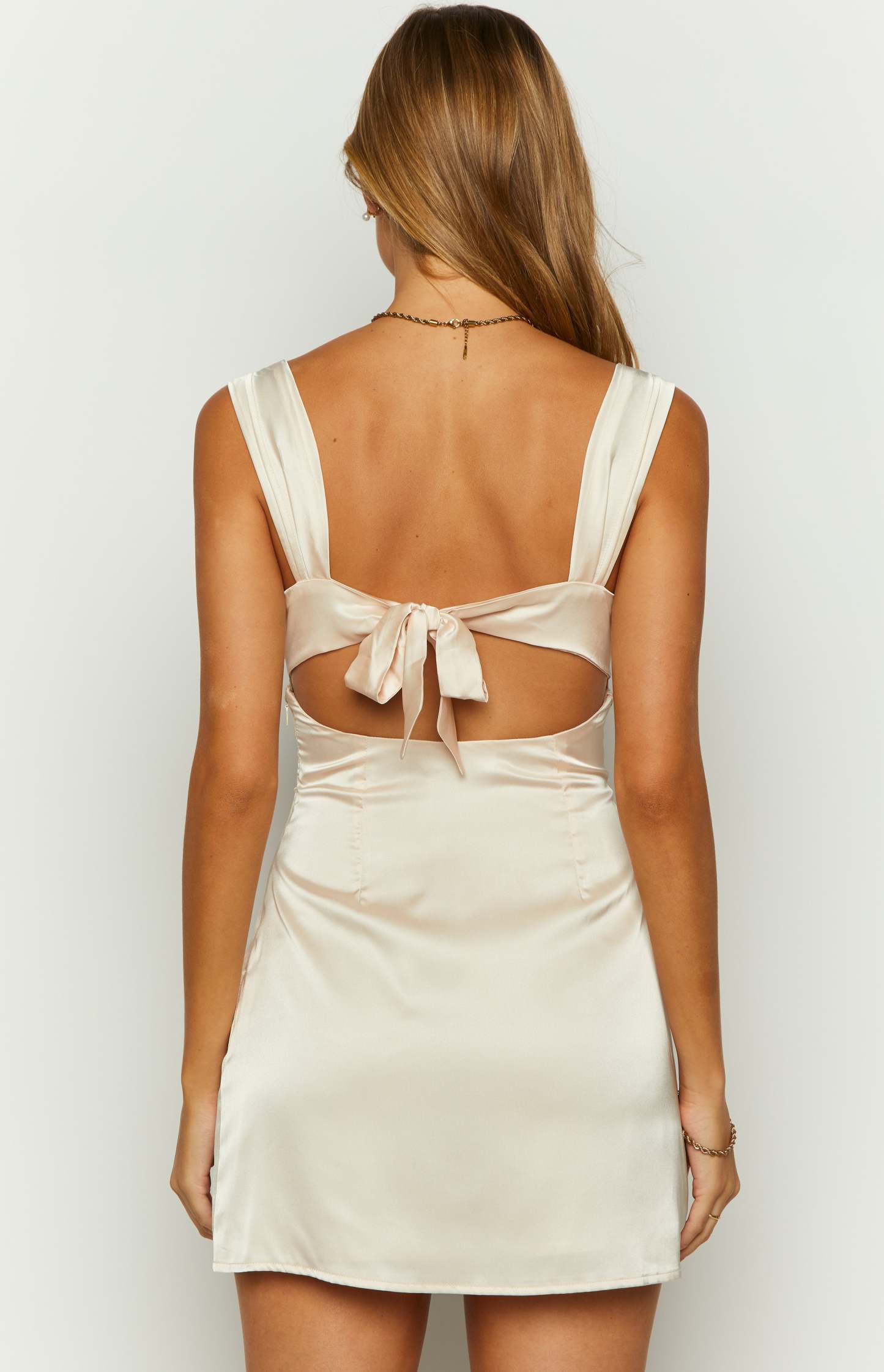 Mya Cream Satin Mini Dress-Vavasi.All Rights Reserved.