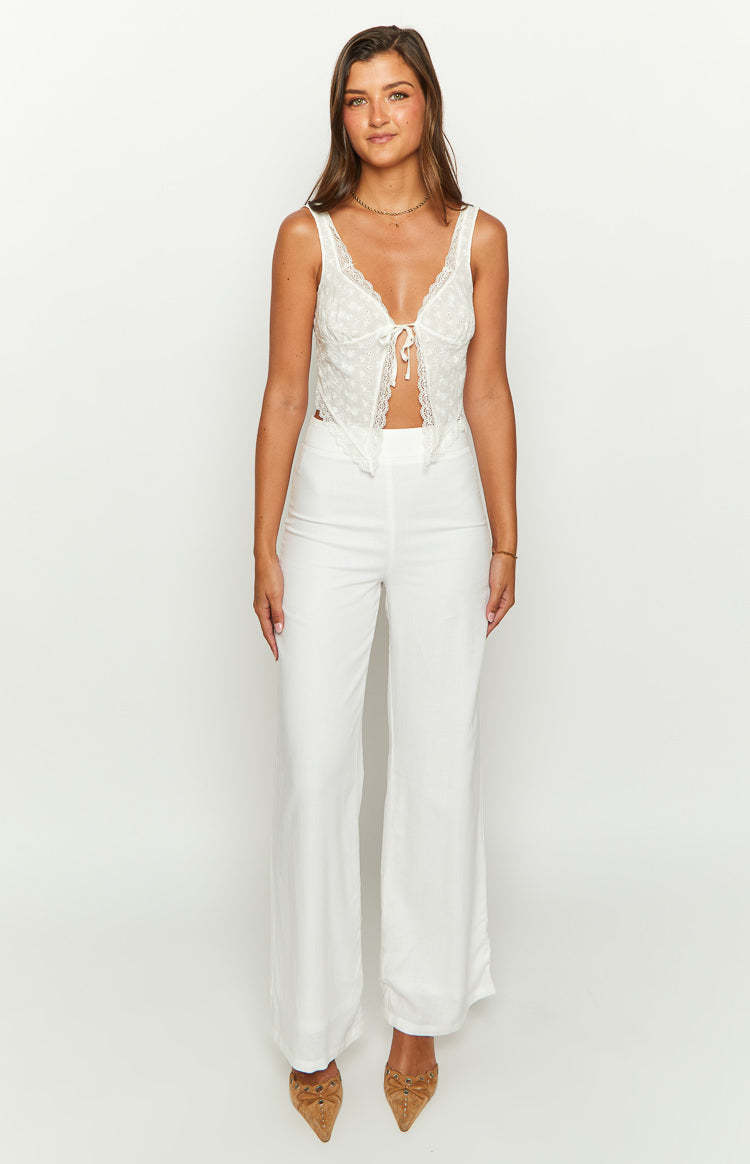 Mykonos White Linen Blend Pants-Vavasi.All Rights Reserved.