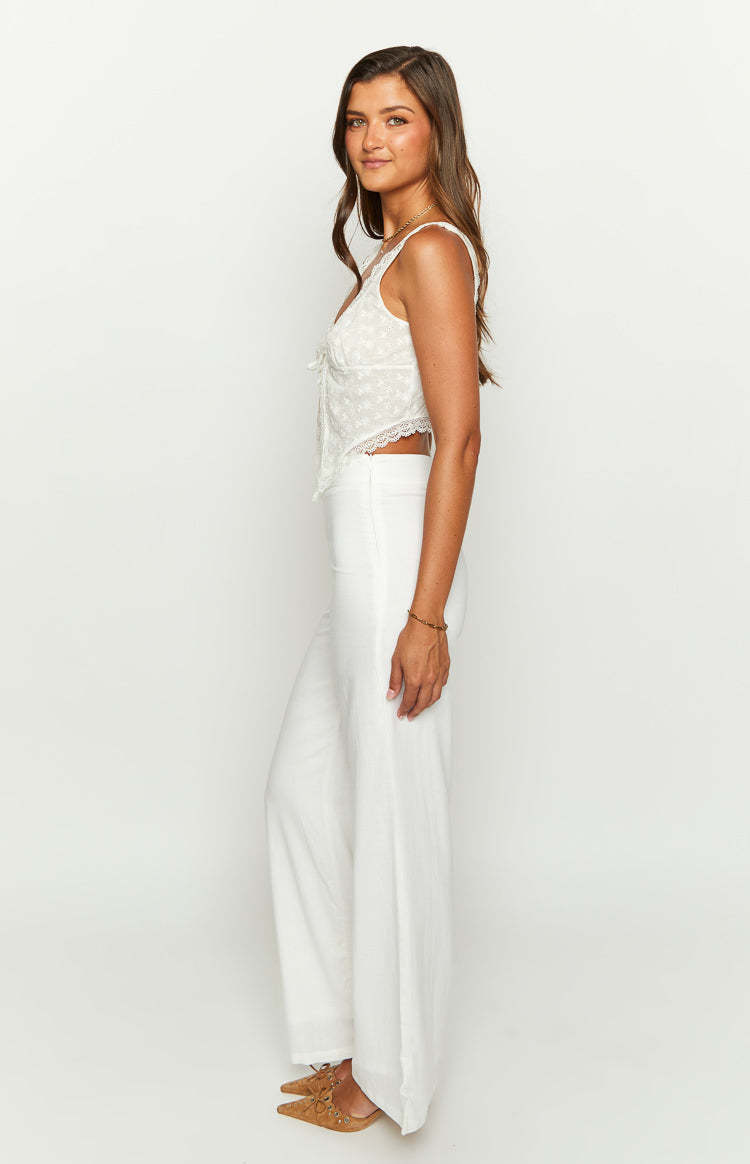 Mykonos White Linen Blend Pants-Vavasi.All Rights Reserved.
