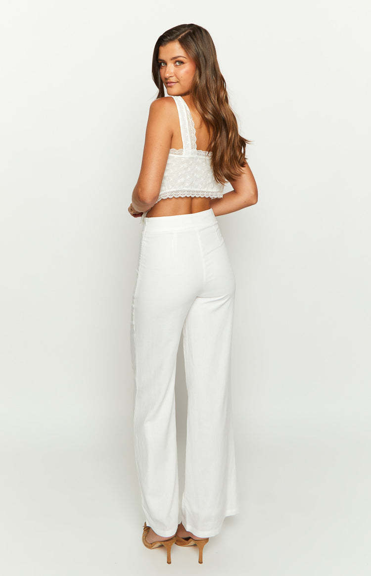 Mykonos White Linen Blend Pants-Vavasi.All Rights Reserved.
