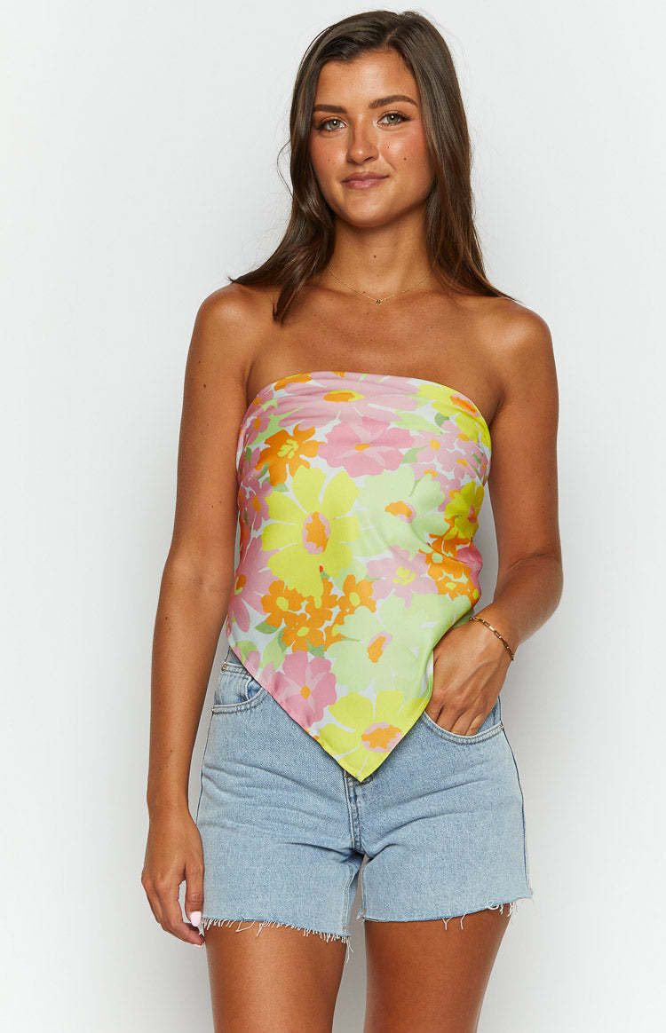 Mykonos Yellow Floral Scarf Top-Vavasi.All Rights Reserved.
