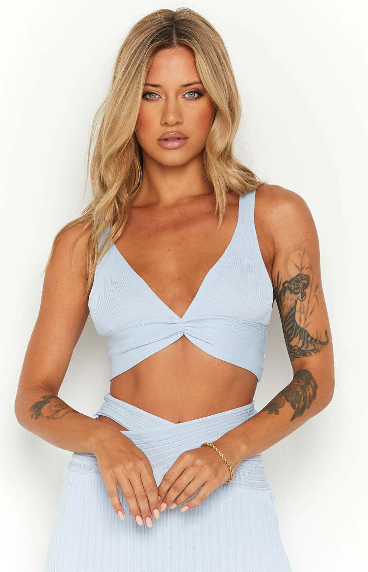 Mylah Blue Rib Knit Top-Vavasi.All Rights Reserved.