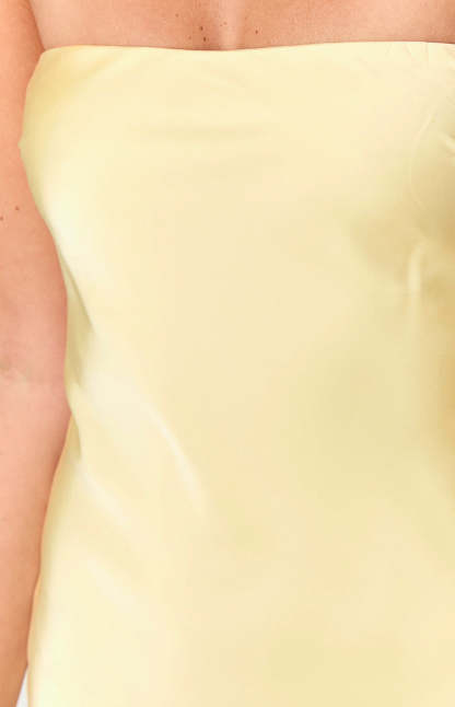 Mylee Yellow Satin Strapless Mini Dress-Vavasi.All Rights Reserved.