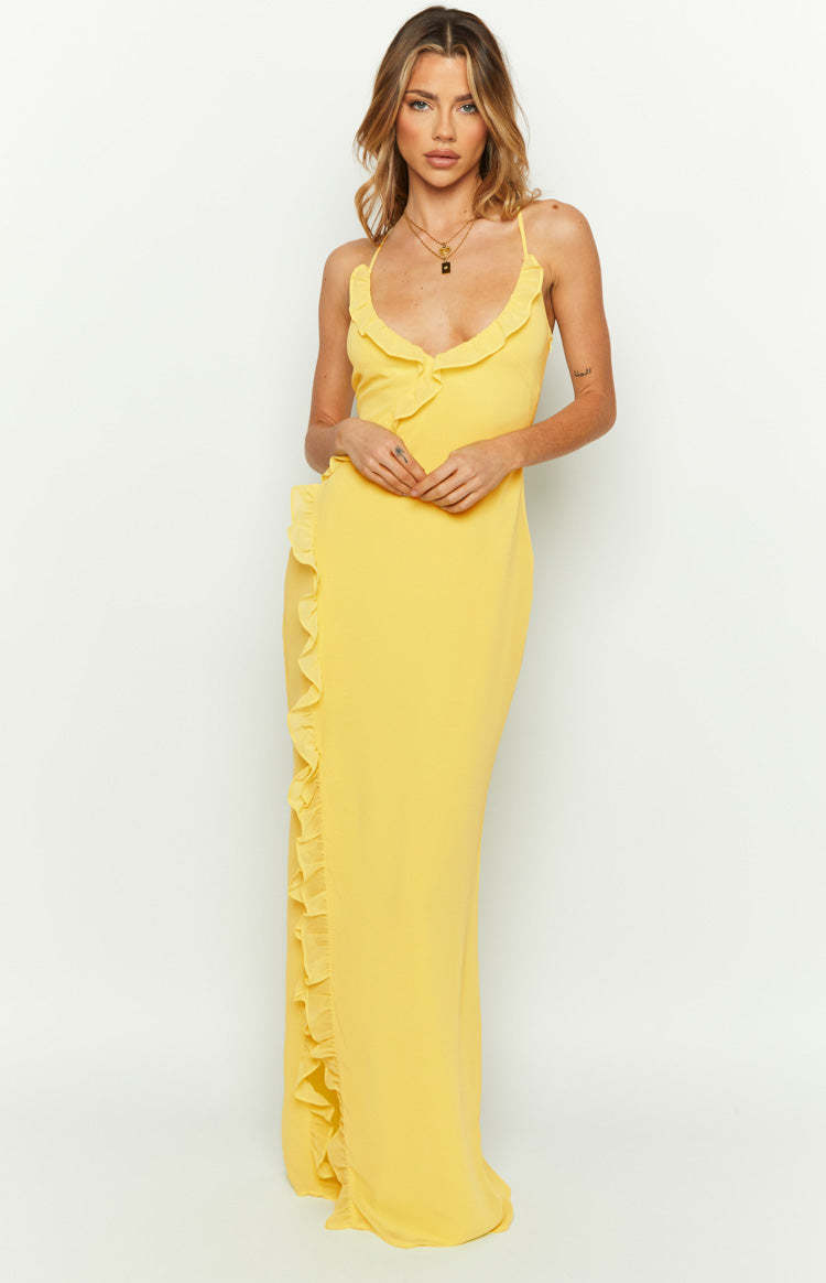 Nahanee Yellow Ruffle Maxi Dress-Vavasi.All Rights Reserved.