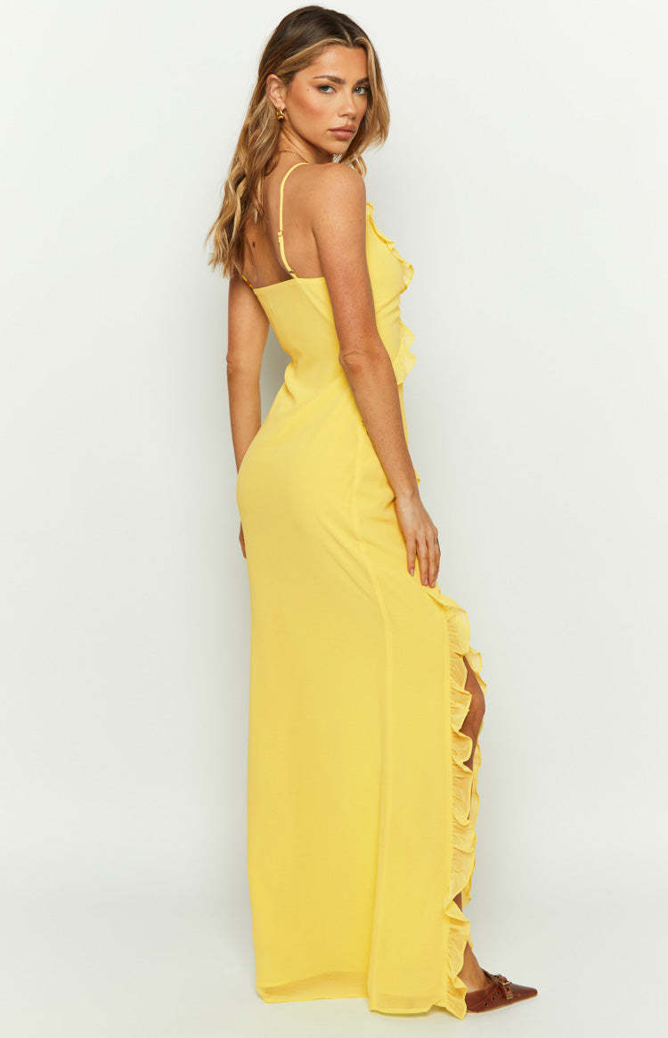Nahanee Yellow Ruffle Maxi Dress-Vavasi.All Rights Reserved.
