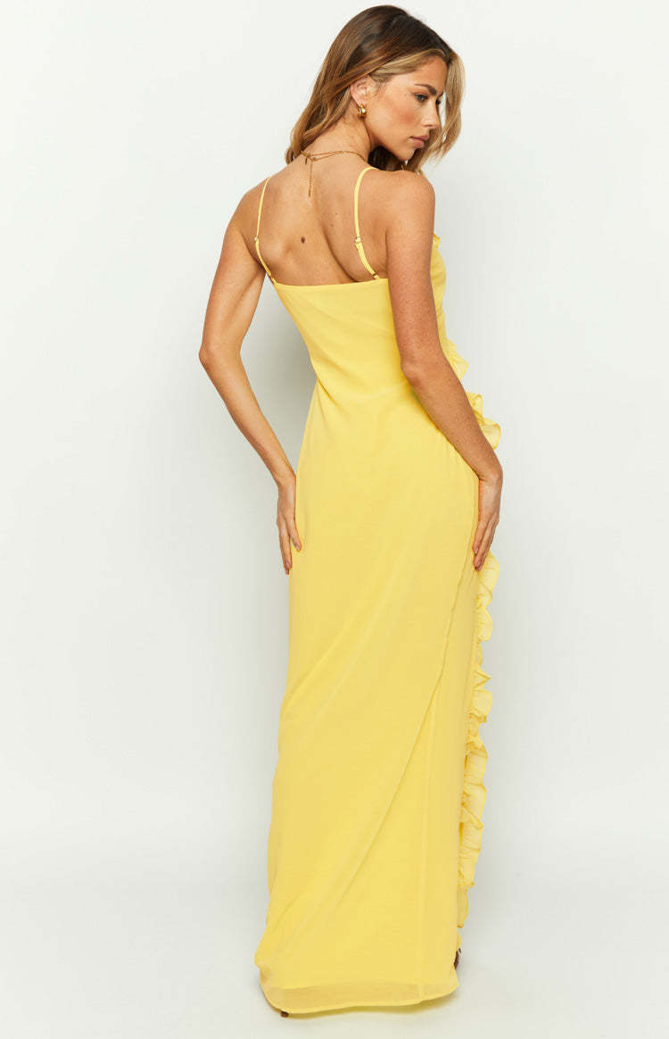 Nahanee Yellow Ruffle Maxi Dress-Vavasi.All Rights Reserved.