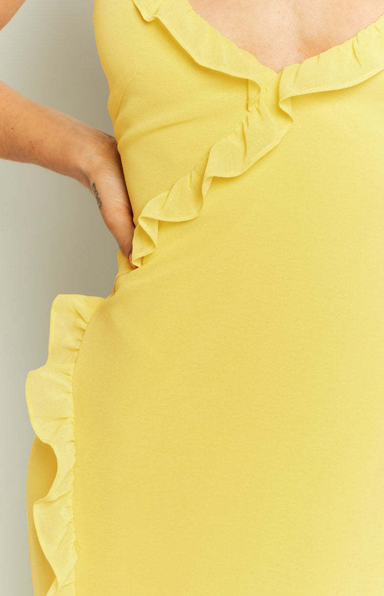 Nahanee Yellow Ruffle Maxi Dress-Vavasi.All Rights Reserved.