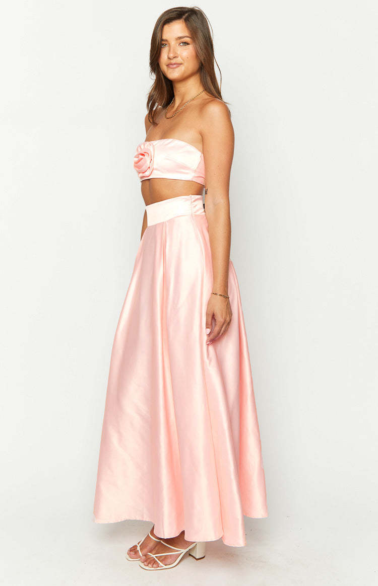 Nakiyah Pink Satin High Waisted Maxi Skirt-Vavasi.All Rights Reserved.