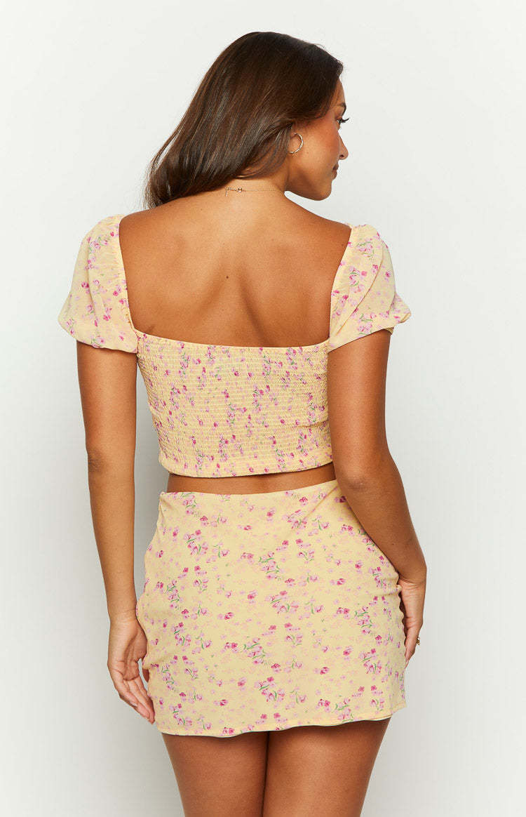 Nandita Yellow Floral Mini Skirt-Vavasi.All Rights Reserved.