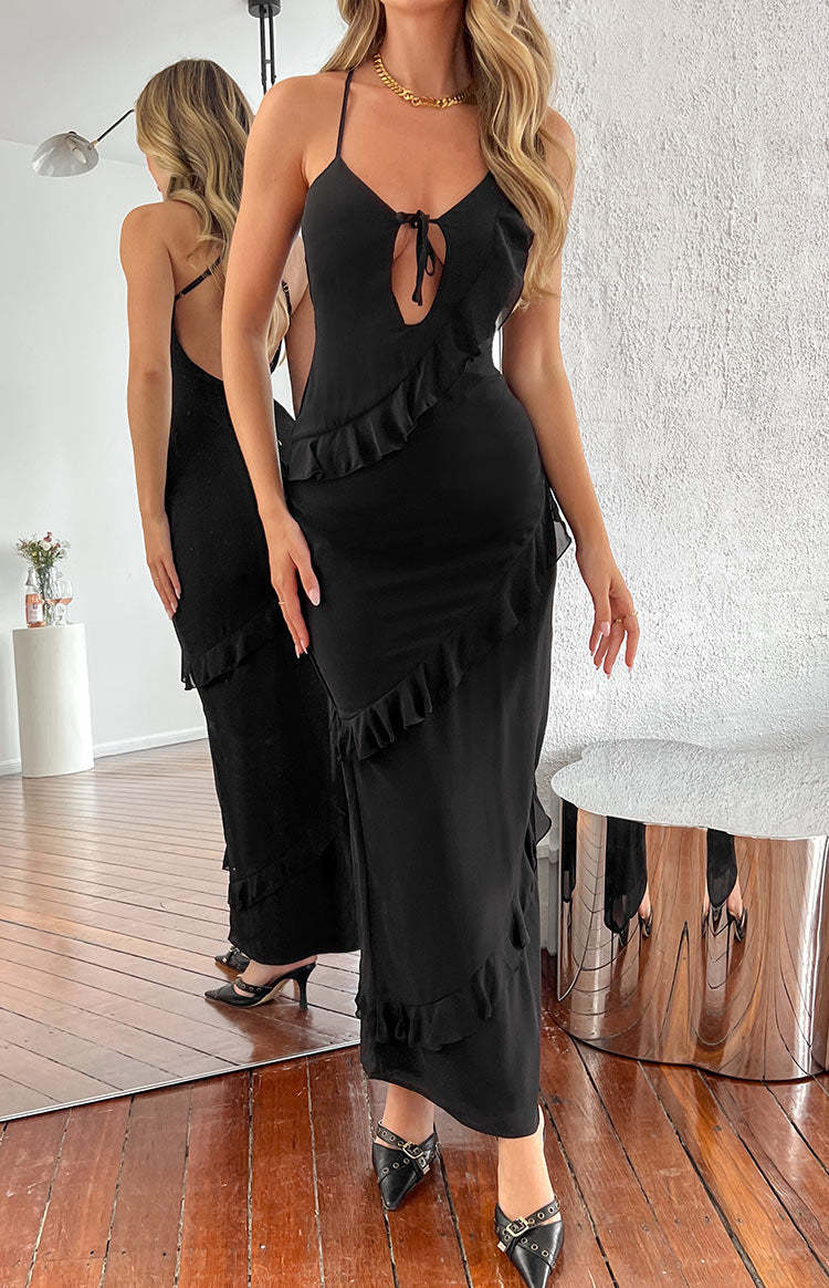Naomi Black Chiffon Maxi Dress-Vavasi.All Rights Reserved.