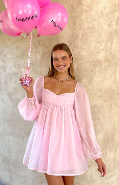 Narla Pink Long Sleeve Mini Dress-Vavasi.All Rights Reserved.