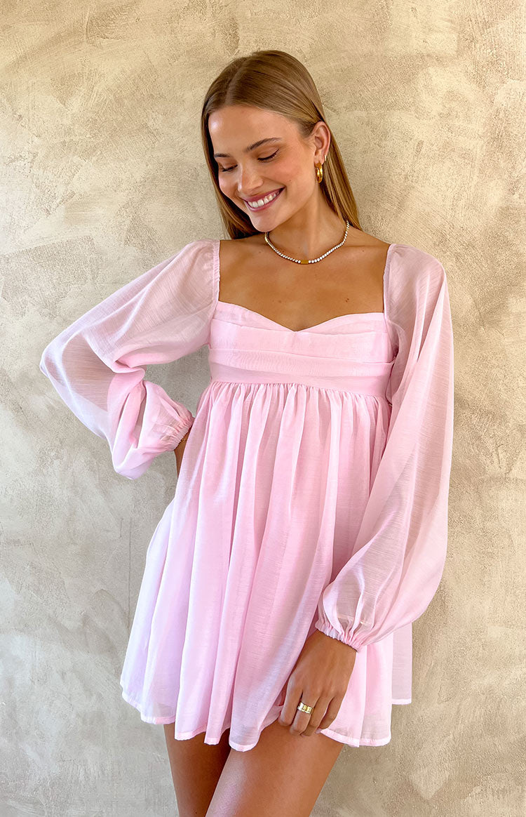 Narla Pink Long Sleeve Mini Dress-Vavasi.All Rights Reserved.