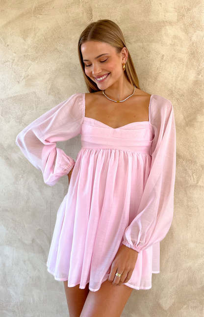 Narla Pink Long Sleeve Mini Dress-Vavasi.All Rights Reserved.