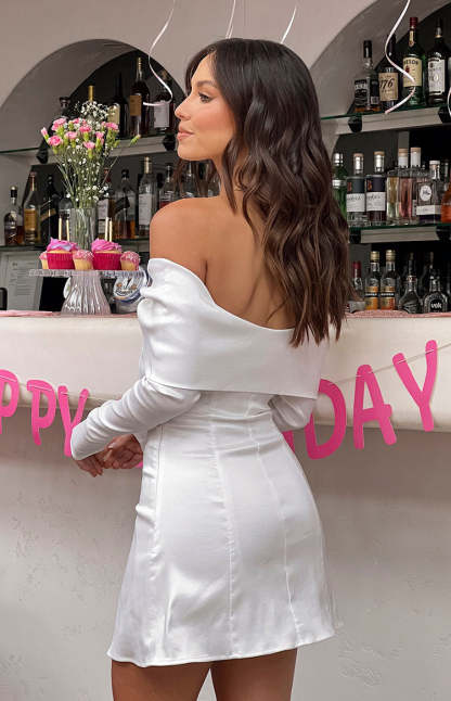 Natalie White Long Sleeve Mini Dress-Vavasi.All Rights Reserved.