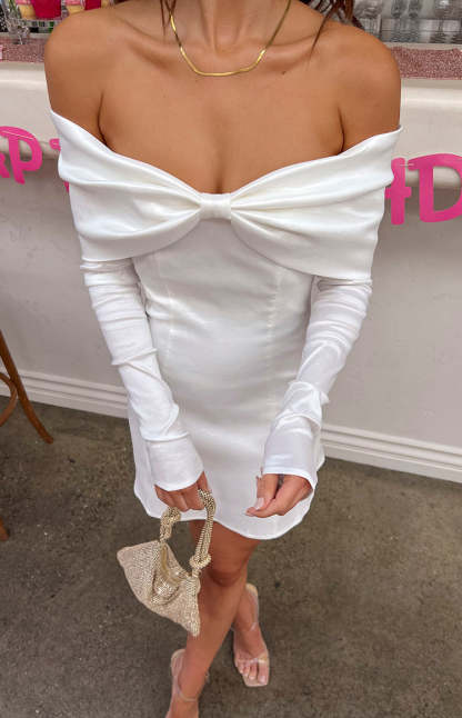 Natalie White Long Sleeve Mini Dress-Vavasi.All Rights Reserved.
