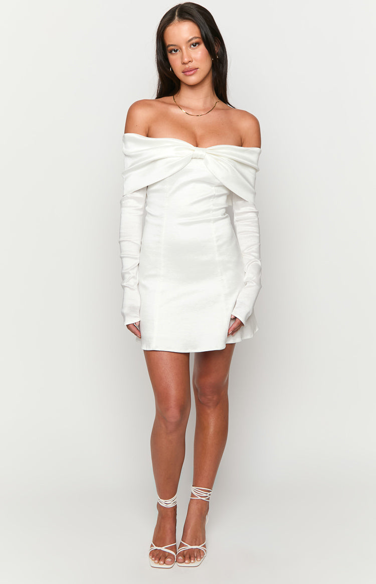 Natalie White Long Sleeve Mini Dress-Vavasi.All Rights Reserved.
