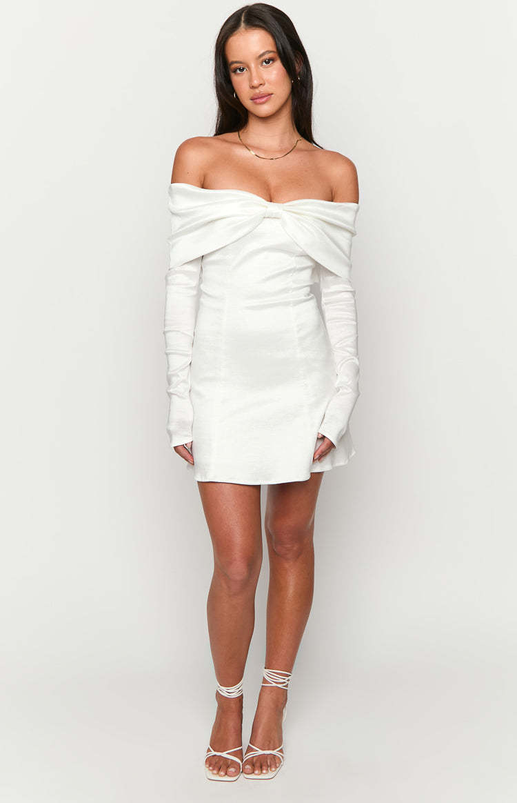 Natalie White Long Sleeve Mini Dress-Vavasi.All Rights Reserved.