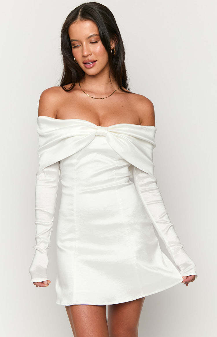 Natalie White Long Sleeve Mini Dress-Vavasi.All Rights Reserved.