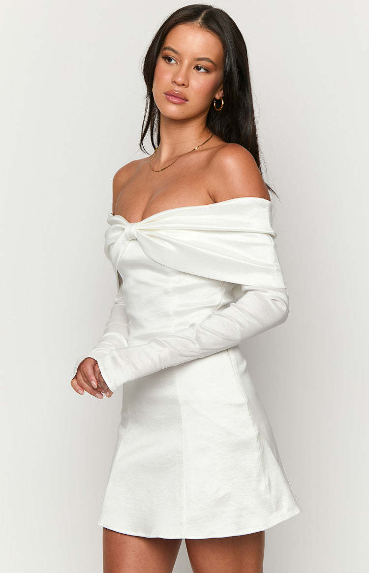 Natalie White Long Sleeve Mini Dress-Vavasi.All Rights Reserved.