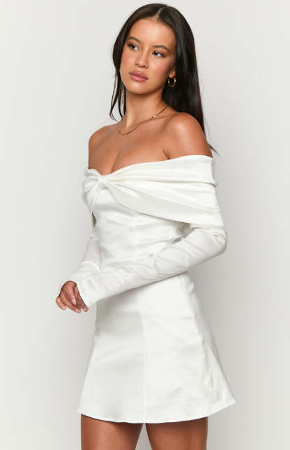 Natalie White Long Sleeve Mini Dress-Vavasi.All Rights Reserved.